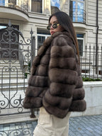 Women's Faux Fur Plush Cropped Coats Solid Lapel Hidden Button Full Sleeves Loose Short Coat 2025 Lady Daily Winter Down Jacket