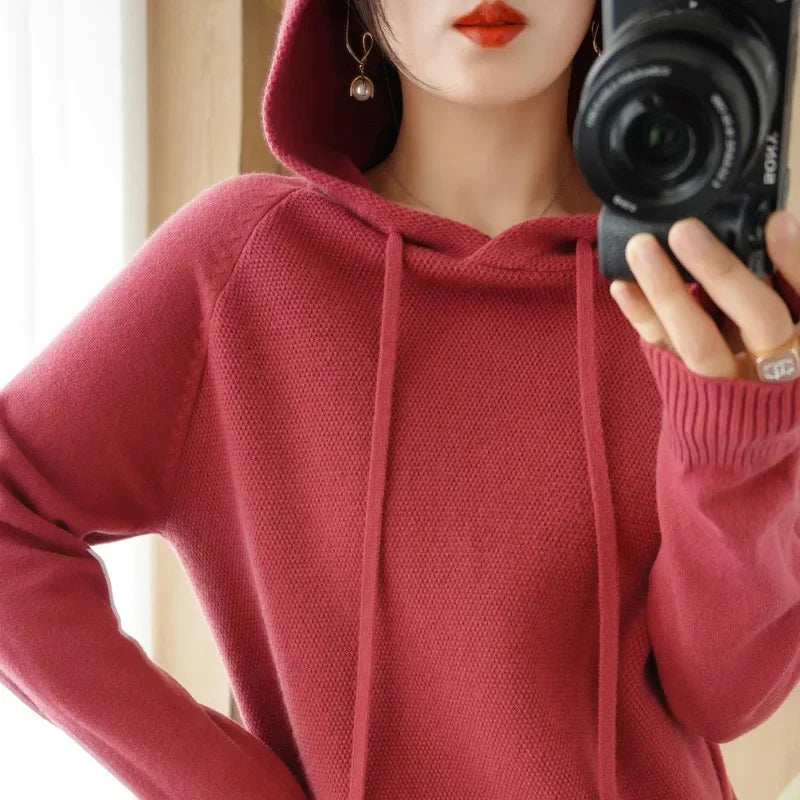Elegant Hooded Knit Sweater for Women - Autumn/Winter Essential