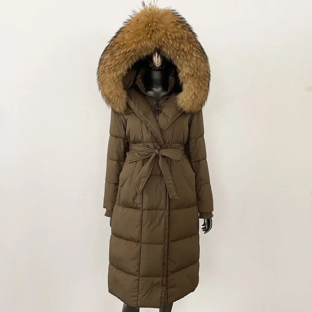 Elegant Women's Winter Down Coat with Fox Fur Hood