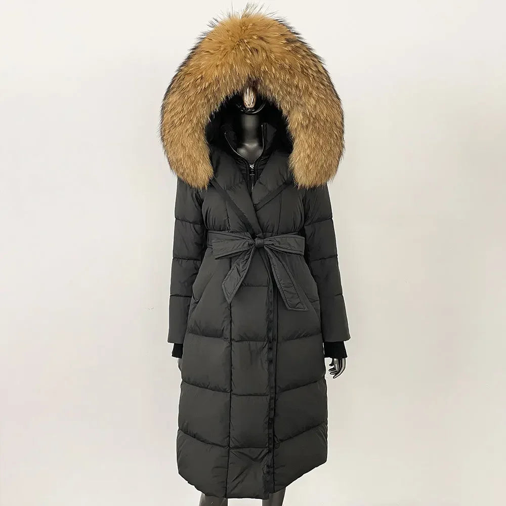 Elegant Women's Winter Down Coat with Fox Fur Hood