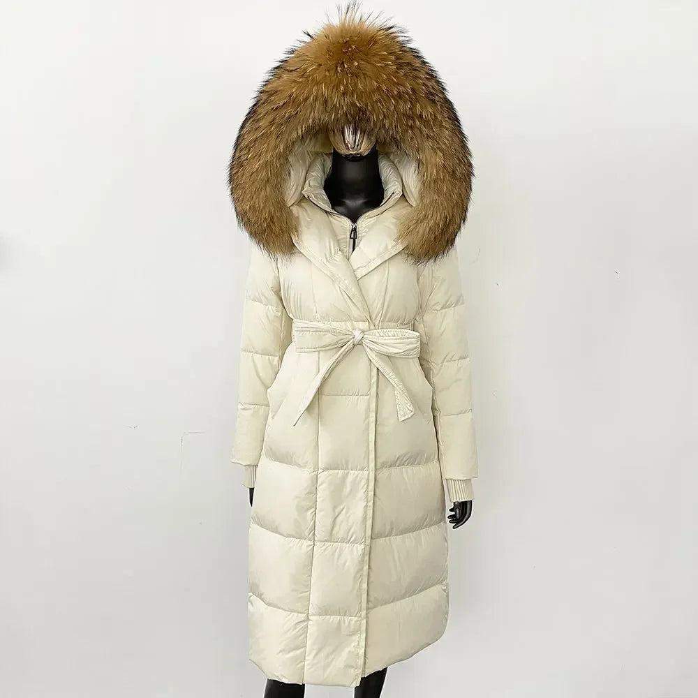 Elegant Women's Winter Down Coat with Fox Fur Hood