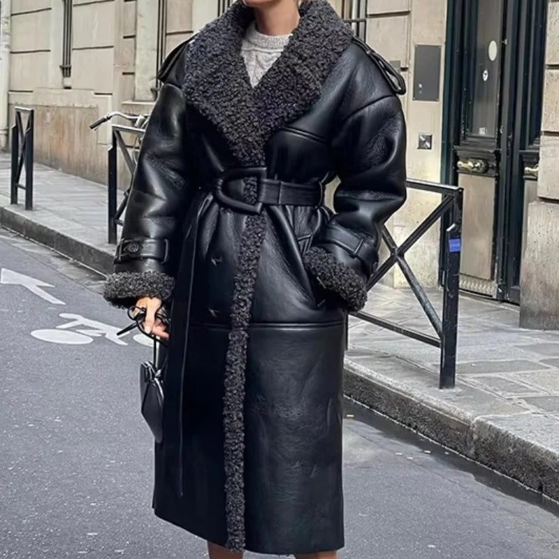 Elegant Faux Fur Leather Jacket - Winter Fashion Essential