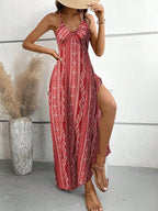 Elegant Ethnic Summer Maxi Dress with Thigh Slit & Ruffles