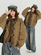 Jaqueta de camurça falsa shearling vintage para mulheres inverno grosso casaco quente retro cordeiro velo guarnição outerwear casual streetwear