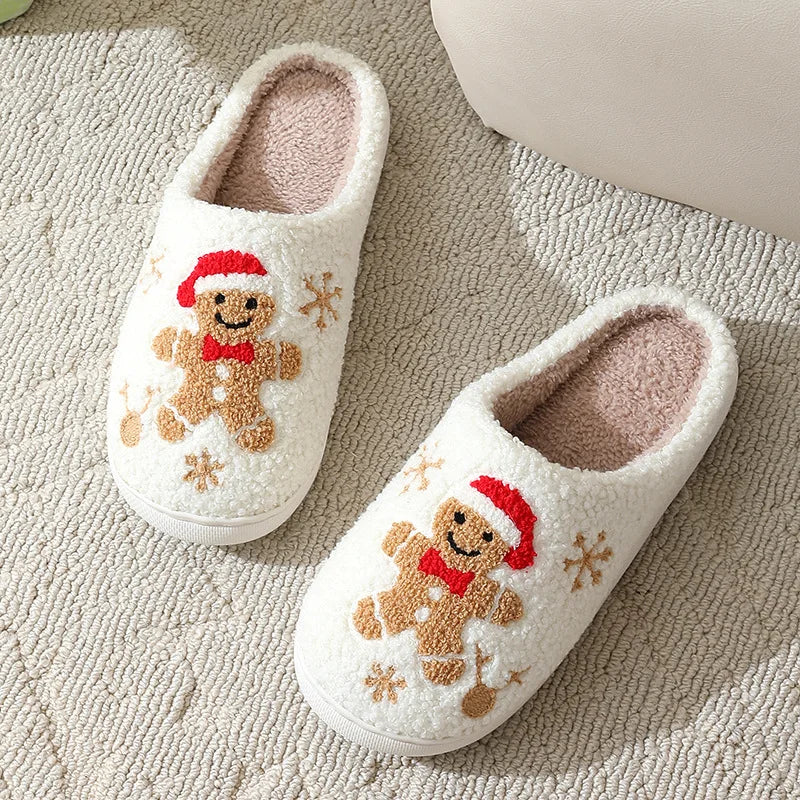Cute Gingerbread Winter Warm Christmas Women Slippers  Slides Couple Houseshoes Men Bedroom Flat Soft Sole Home Shoes for Gift