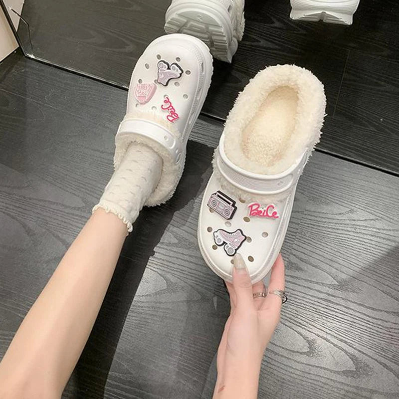 Winter cute women  Slippers Warm Cotton Shoes Casual Slides EVA Plush Shoes Comfortable Light Slippers Indoor Shoes For Couple