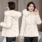 Winter 2025 New Down Jacket Women Parkas Fashion High-Quality Warm Cotton Padded Coat Ladies Short Overcoat Hooded Overwear Tops