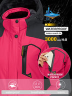Women's Waterproof Windbreaker Ski Jacket Fleece Lining Warm Winter Snow Coat Multiple pockets Hooded
