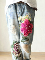 2025 Fashion Jeans For Women Summer Casual Floral Embroidery Denim Trousers Ladies Elegant New Females Loose Harem Pants