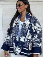 HH Autumn Winter Women Print Quilted Jacket Long Sleeve Cardigan Coat With Pocket Women Elegant Fashion Warm Outwear