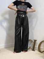 Y2k calças de carga femininas cintura alta calças largas 2025 nova moda coreana perna larga calças de couro genuíno streetwear estilo solto