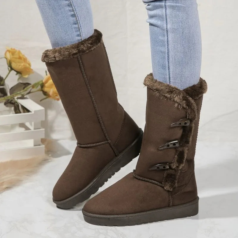 Botas de neve de pelúcia clássicas e bezerro botas femininas de lã sapatos de inverno quentes 2024 inverno novos sapatos femininos d84