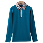 European Station Long sleeved T-shirt Women's Spring/Summer New High end Fashion British Polo Collar Plaid Casual Large Top