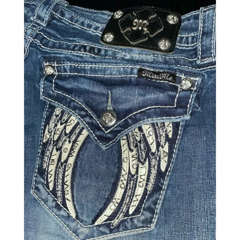 Embroidered Wing Pocket Boot Cut Jeans