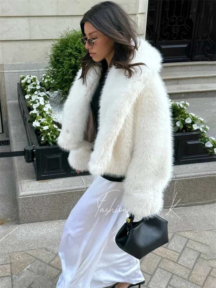 Tossy Winter Fashion Fur Feather Outwear For Women Lapel High Waist Warm Loose Long Sleeve Commute Coat Female Fur Feather 2025