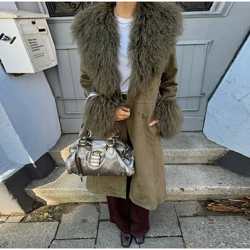 Cozy Faux Fur Patchwork Woolen Women's Coat