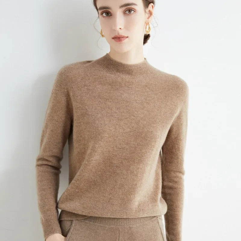 Red Woolen Knitted Sweater Women's Winter Full Length Sleeve Overhead Style Slimming Inner Wear Base Layer Half High Collar