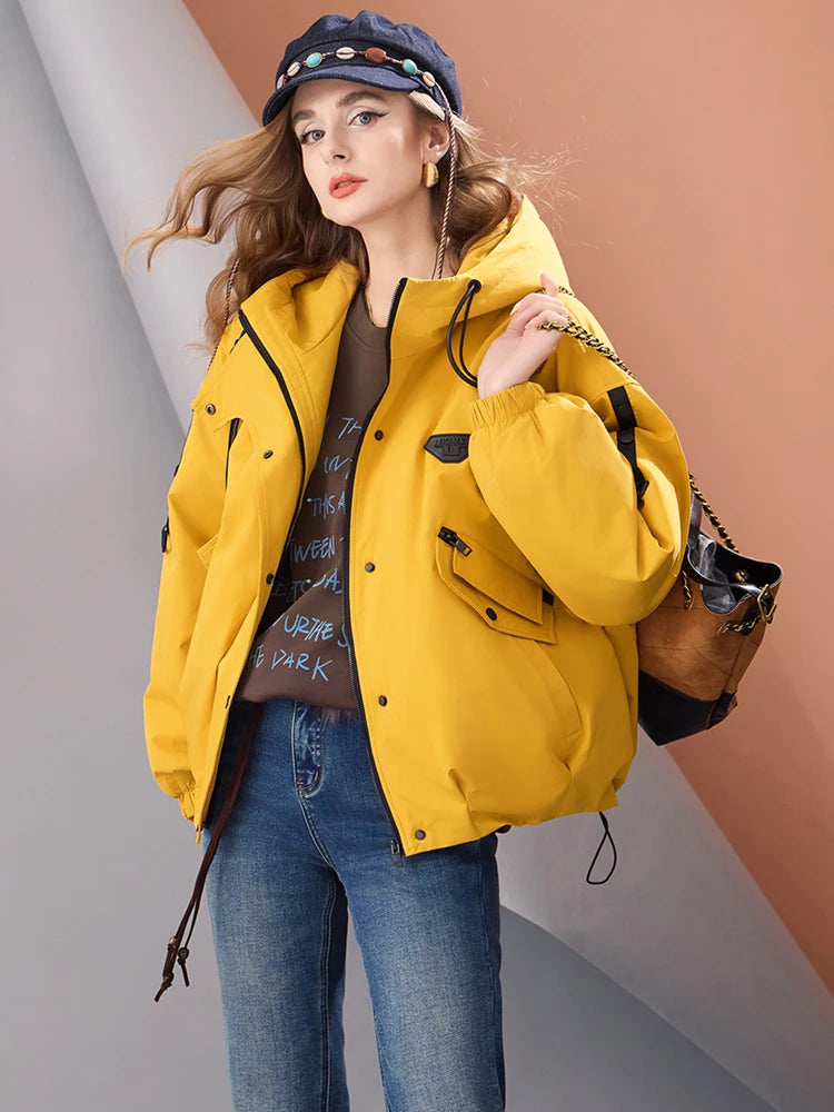 Oversized grosso com capuz parka jaqueta das mulheres inverno casaco quente ao ar livre à prova dwaterproof água puffer blusão casual outerwear