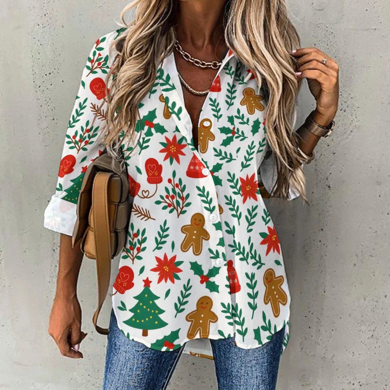 Christmas neon shirt with Christmas bear pattern for women, Christmas lights, Merry Christmas long-sleeved shirt