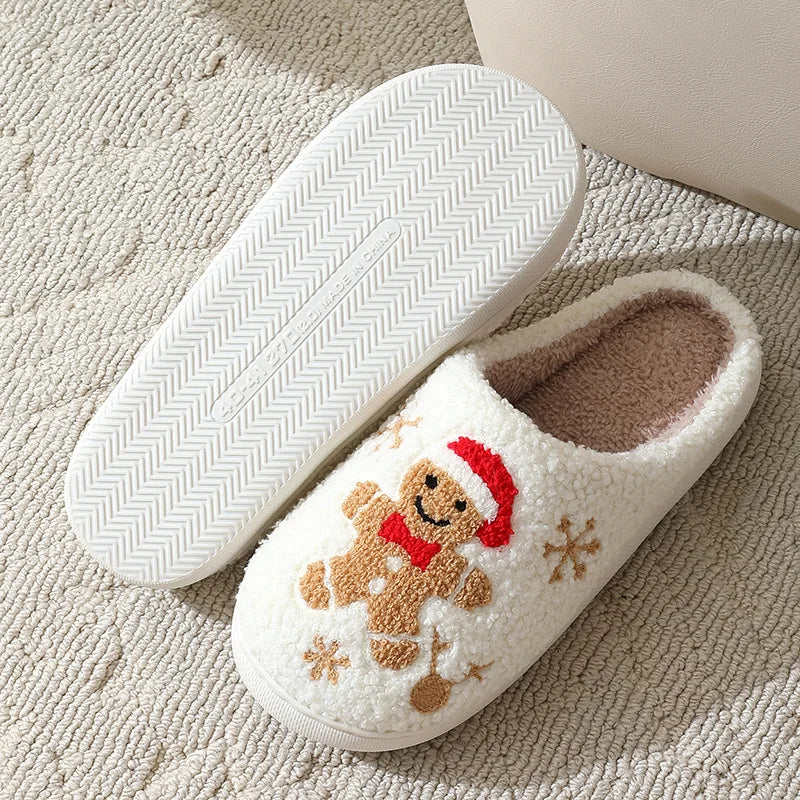 Cute Gingerbread Winter Warm Christmas Women Slippers  Slides Couple Houseshoes Men Bedroom Flat Soft Sole Home Shoes for Gift