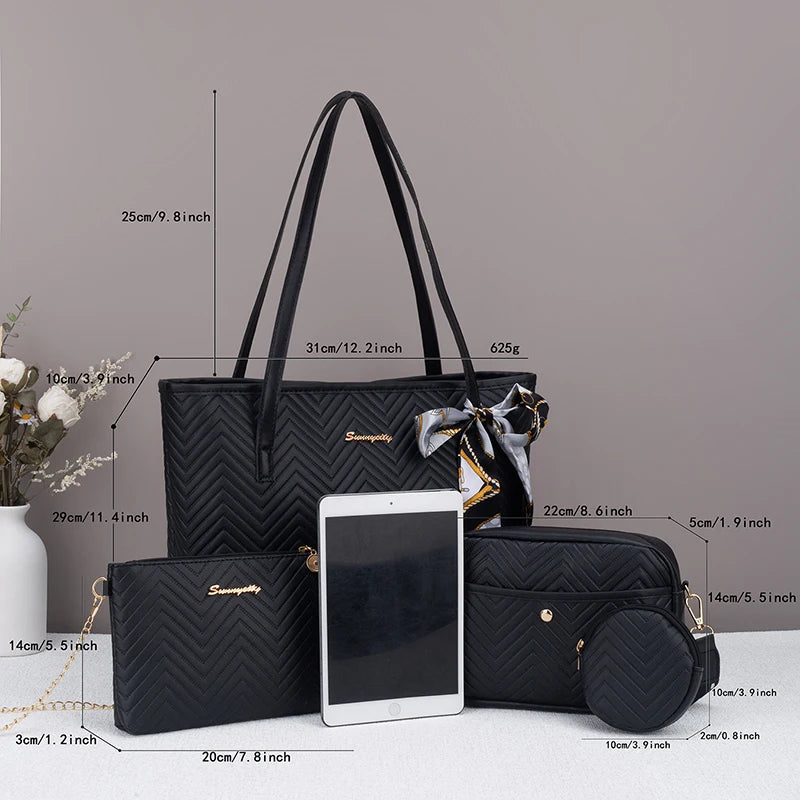 Wave pattern daily commuting large capacity tote bag handbag four piece set fashion trend personality change camera bag