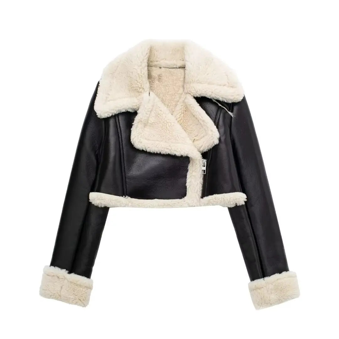 Chic Faux Leather Short Jacket - Warm & Stylish