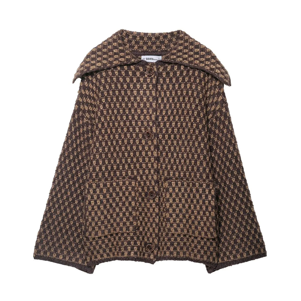 Elegant Autumn Brown Knitted Cardigan for Women