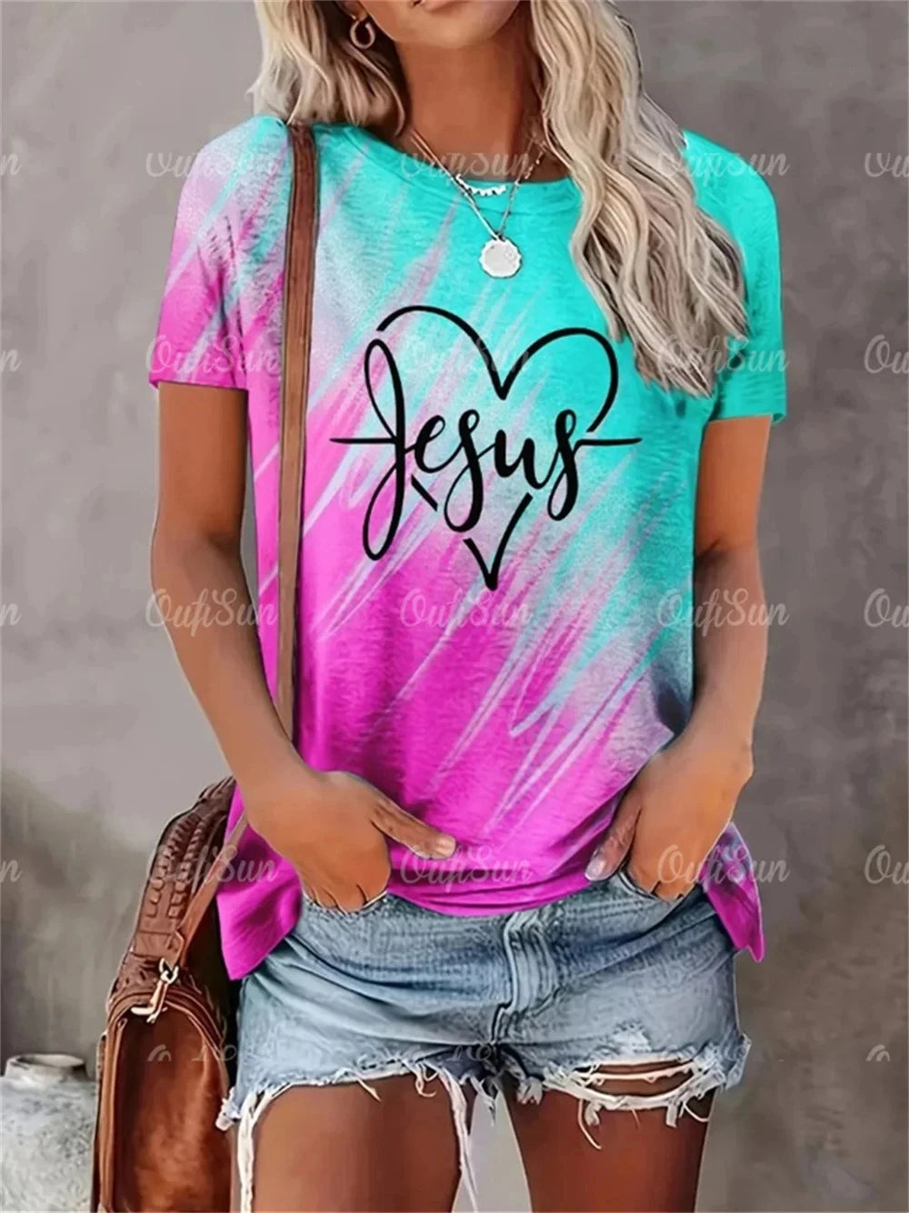 Chic Heart Print Oversized T-Shirt for Women