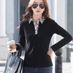 European Station Long sleeved T-shirt Women's Spring/Summer New High end Fashion British Polo Collar Plaid Casual Large Top