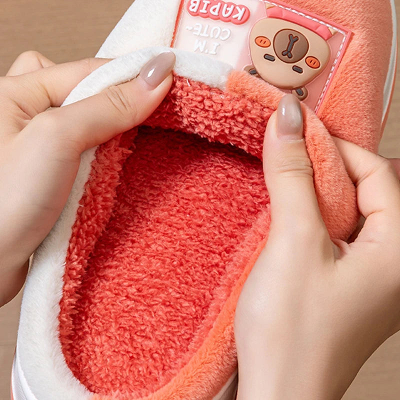 2025 New Cartoon Plush Slippers for Women - Winter Warm Couple House Shoes, Thick Sole Indoor Cotton-Lined Home Slides