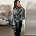 Casual Solid Women's Cardigan Lace Up Loose Knitwear Chic Spliting Batwing Sleeve Knitted Sweaters 2025 New Autumn Lady Knit Top
