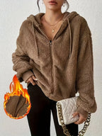 Jaqueta de moletom com capuz feminino outono e inverno com zíper de veludo cardigan top preto cinza solto ajuste