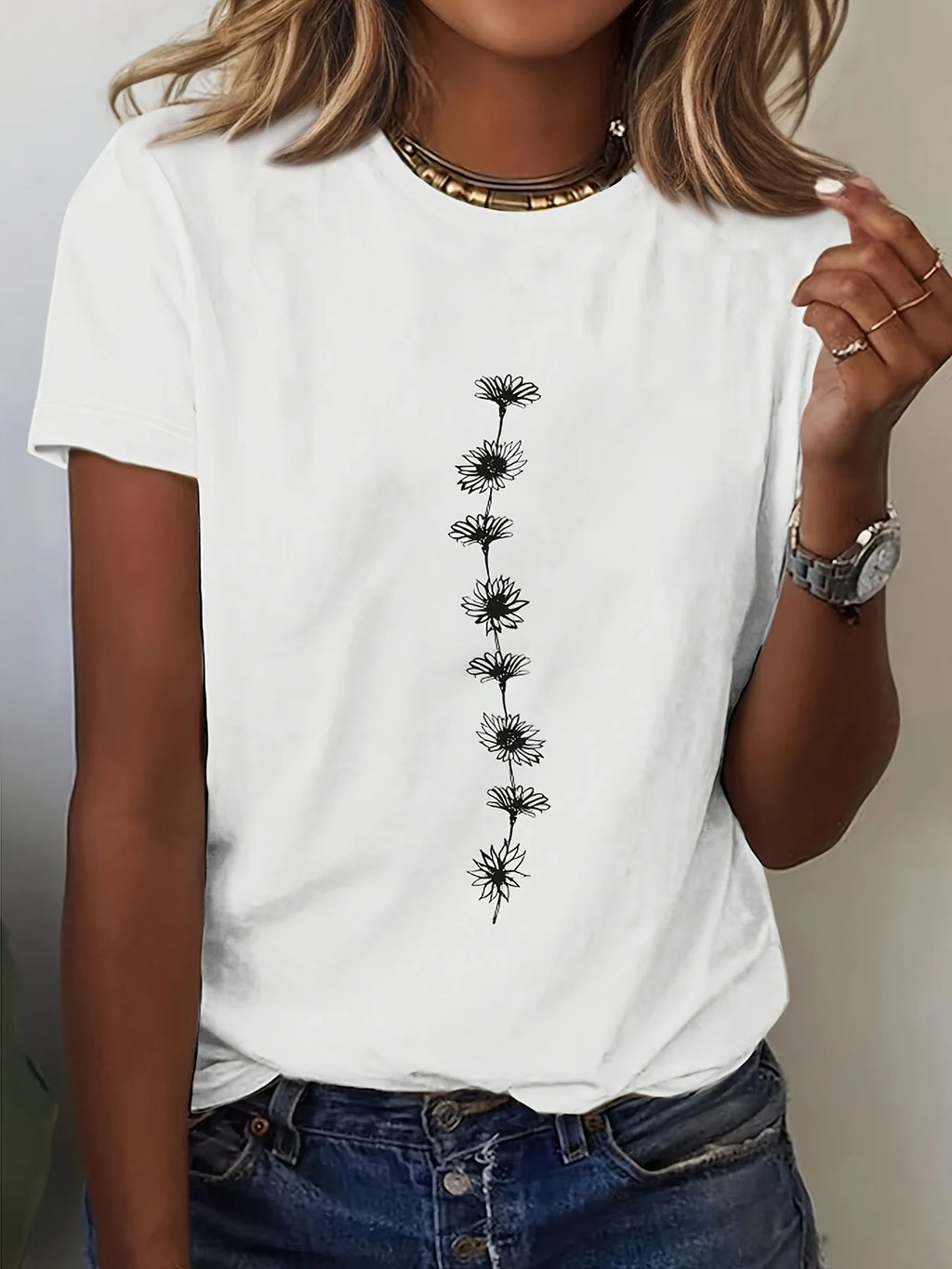 Women'S Casual Sunflower Print T-Shirt Short Sleeve Crew Neck Top Perfect for Summer Casual Wear Sunflower Graphic Tee