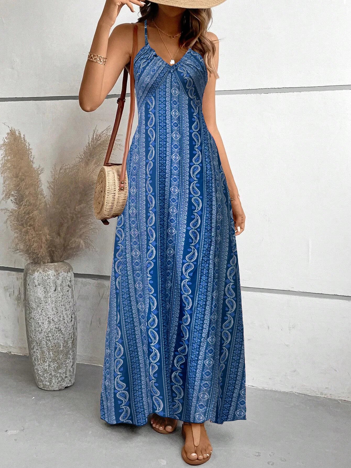 Elegant Ethnic Summer Maxi Dress with Thigh Slit & Ruffles