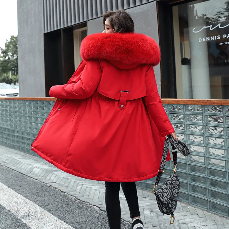 Elegant Hooded Winter Parka with Fur Collar