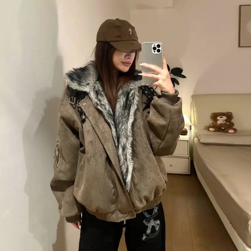 Elegant Retro Fur Collar Winter Jacket
