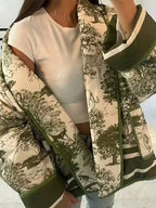 HH Autumn Winter Women Print Quilted Jacket Long Sleeve Cardigan Coat With Pocket Women Elegant Fashion Warm Outwear