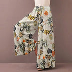 Floral impressão perna larga calças femininas primavera cordão bohemia senhora casual solto cintura elástica pantalonsw plus size