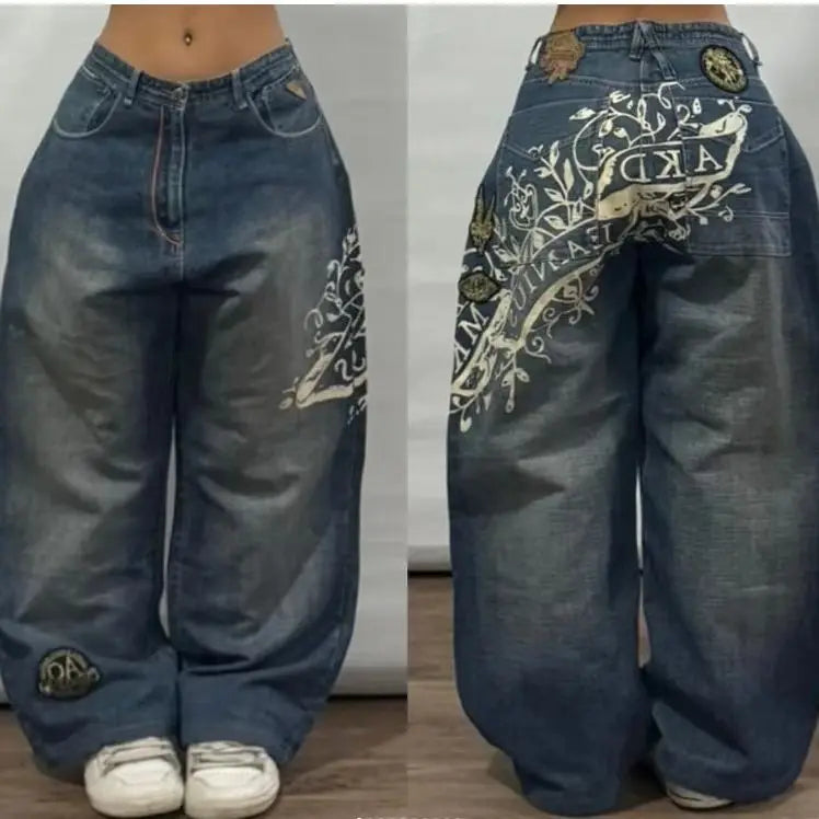 Elegant Embroidered Wide Leg Jeans for Women