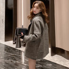 Woolen Suit Jacket for Women Autumn Winter Korean Loose Casual Blazers Thick warm Pocket Turndown Collar Women's Coat