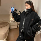 Maillard Retro Americano Emendado ​ ​ Gola de pele montanha escultura casaco de algodão cruz casaco feminino inverno veludo engrossado casaco de algodão