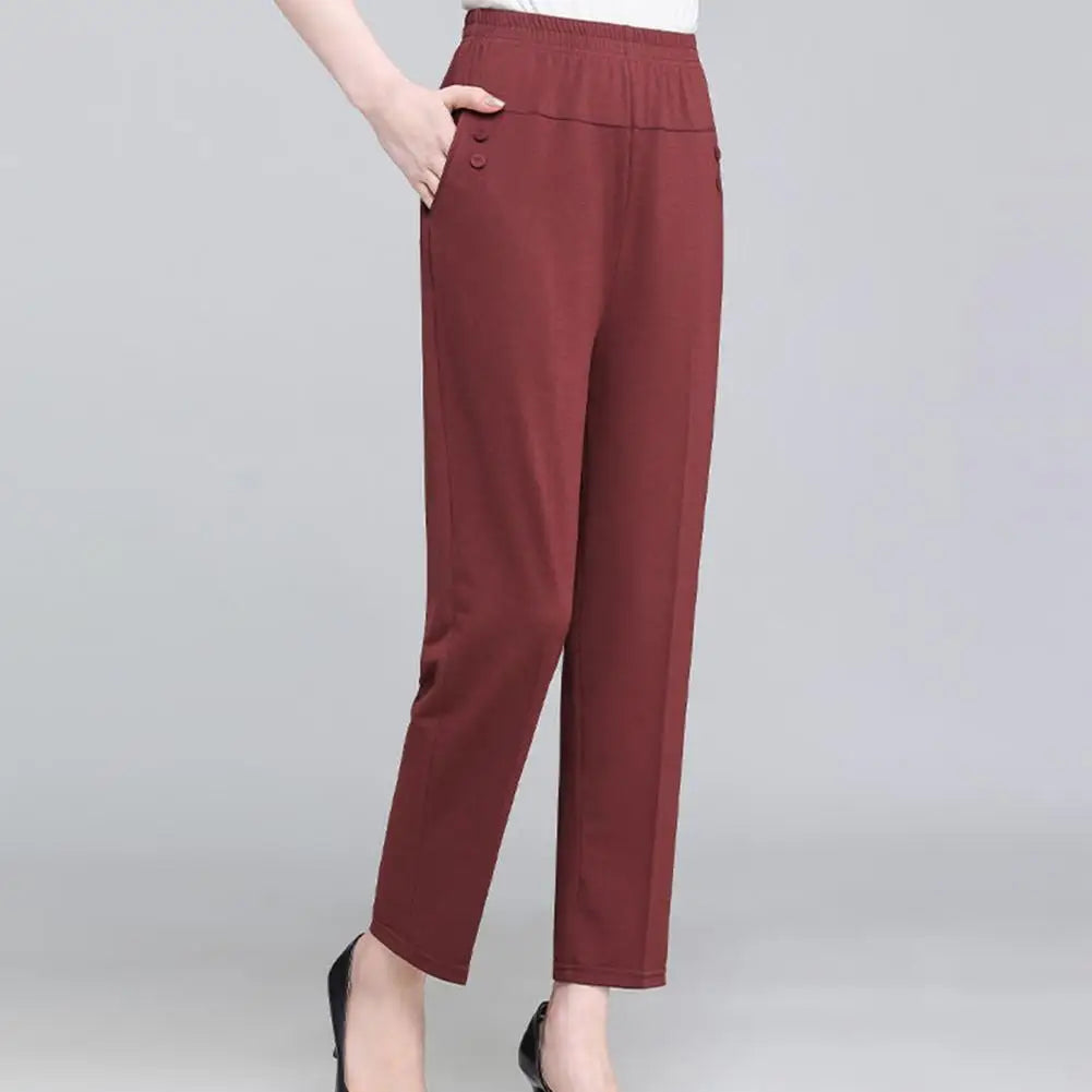 Lady Summer Ice Silk Thin Casual Cropped Pants Middle-aged Elderly Loose High Waisted Elastic Waist Women Pants Casual Trousers