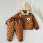 2Pcs Winter Baby Boy Fleece Inside Clothes Set Hooded Jacket+Pant Infant Toddler Child Clothing Suit Coat Baby Clothes For 1-3Y