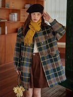 2025 nova chegada francês retro xadrez casaco de lã para mulher comprimento médio longo high end pequena altura casaco