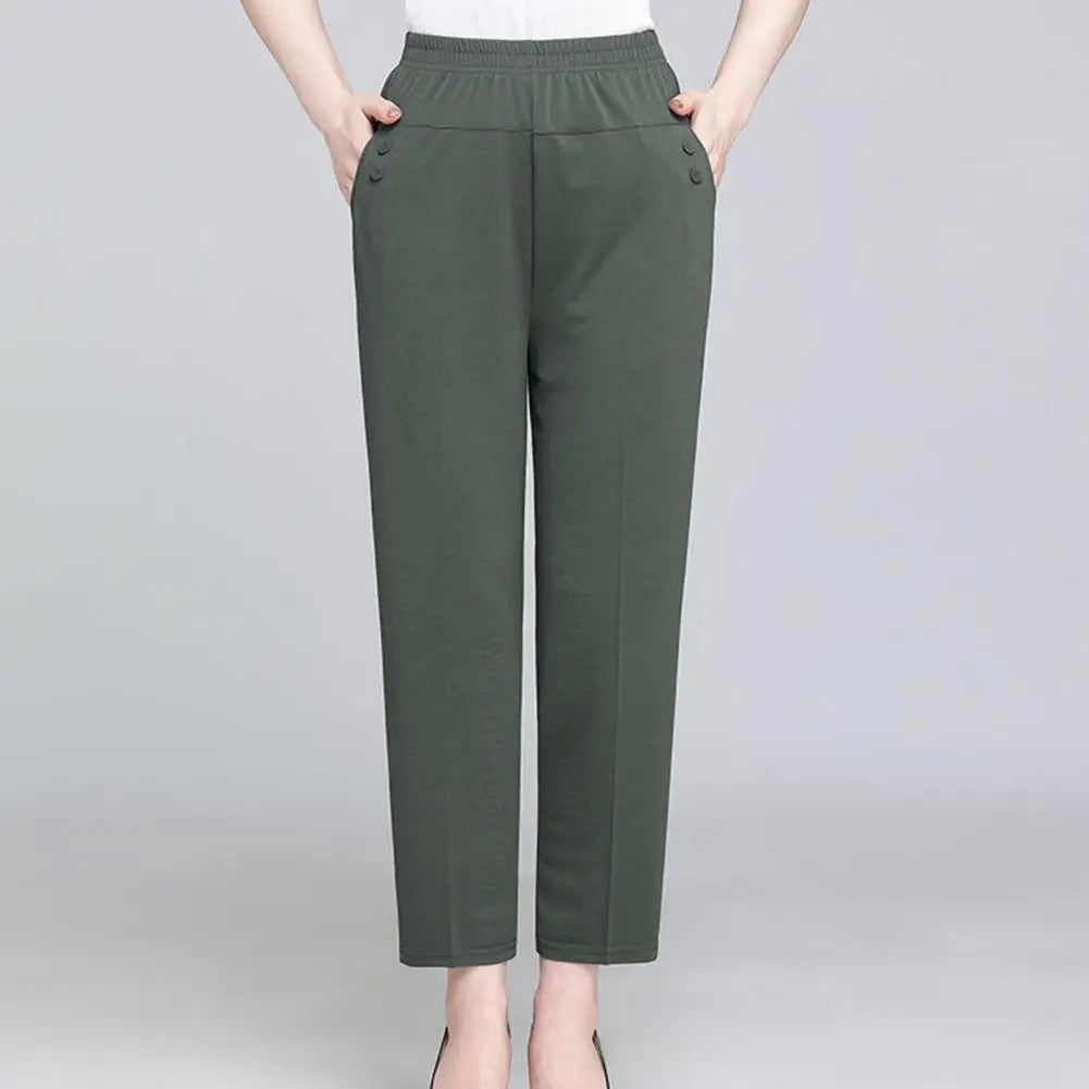 Lady Summer Ice Silk Thin Casual Cropped Pants Middle-aged Elderly Loose High Waisted Elastic Waist Women Pants Casual Trousers