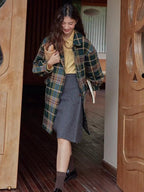 2025 nova chegada francês retro xadrez casaco de lã para mulher comprimento médio longo high end pequena altura casaco