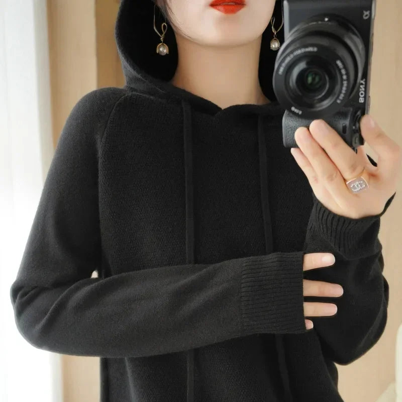 Elegant Hooded Knit Sweater for Women - Autumn/Winter Essential