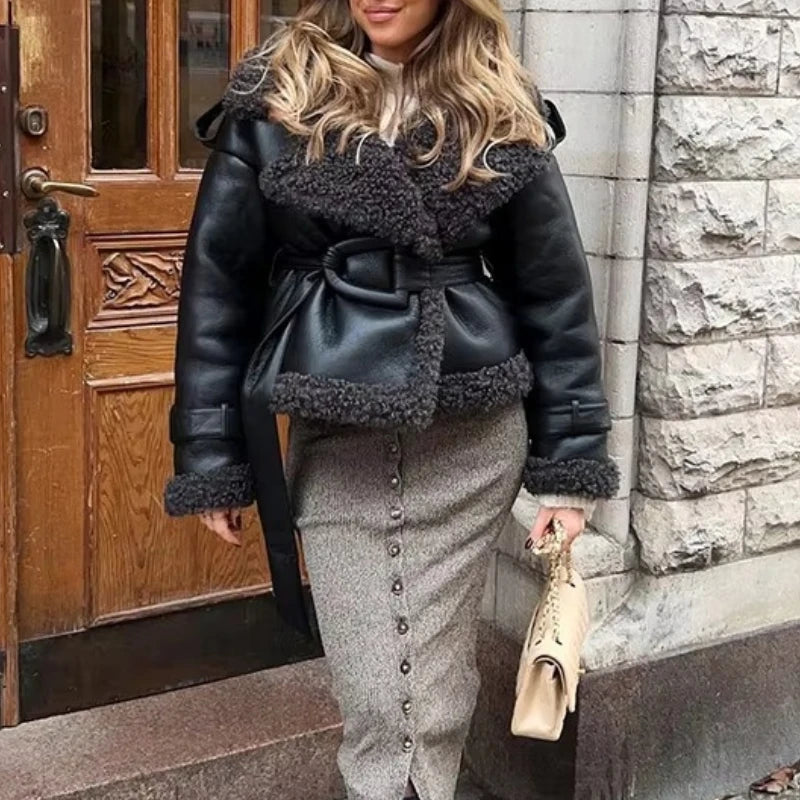 Elegant Faux Fur Leather Jacket - Winter Fashion Essential