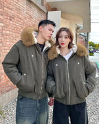ZAROY Fur Collar Hooded Parkas Y2k Harajuku Thicken Padded Jackets Casual Zipper Gothic Women&Men Winter Coats Streetwear кур