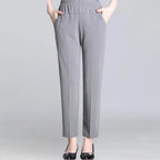 Lady Summer Ice Silk Thin Casual Cropped Pants Middle-aged Elderly Loose High Waisted Elastic Waist Women Pants Casual Trousers